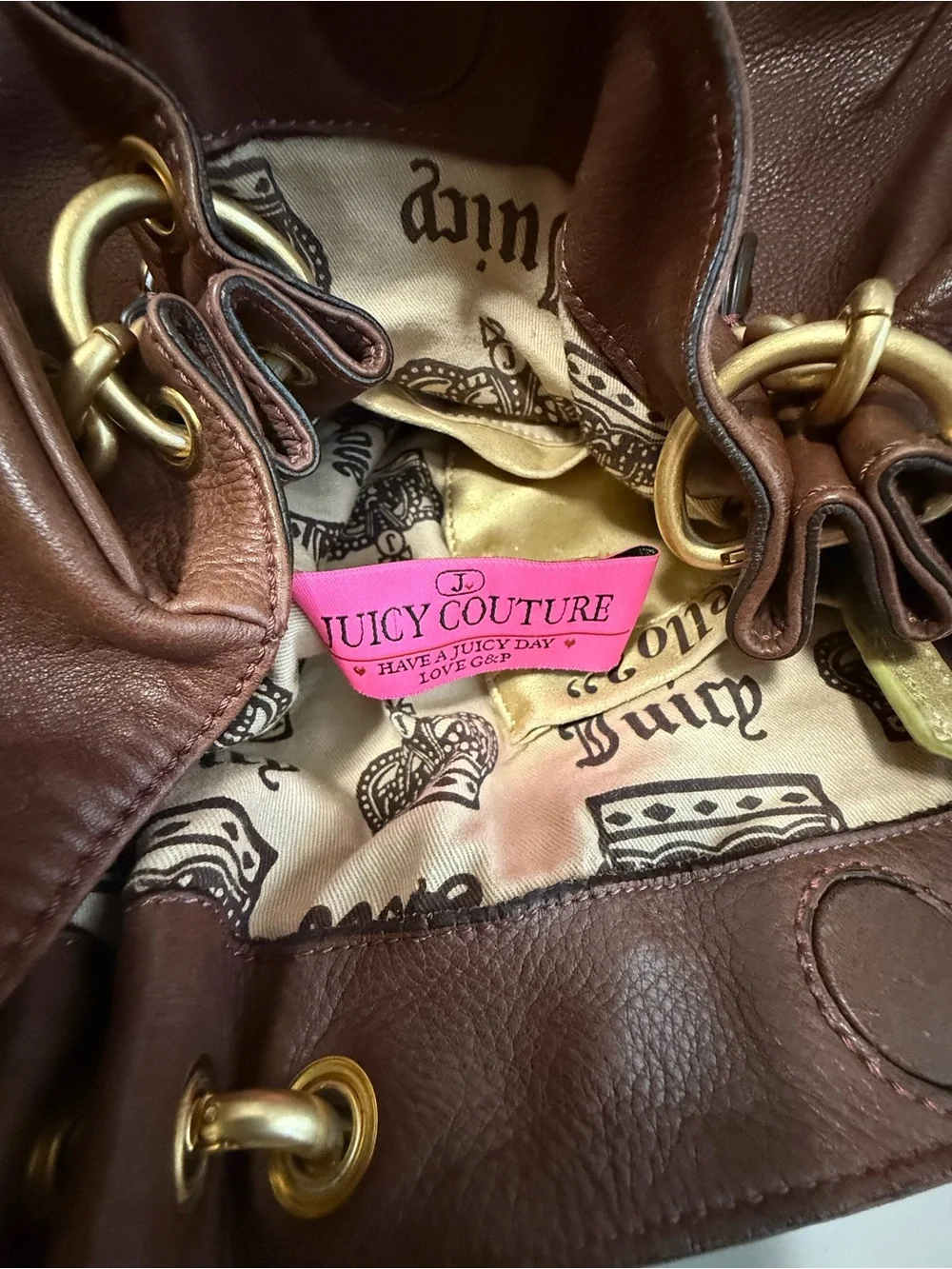 Juicy Couture Brown Leather Shoulder Bag with Gold Chain Accents